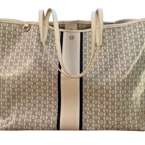 Tory Burch Cream and Black Geometric Tote Bag